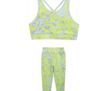 Zella Girl’s Floral Neon Green Sports Bra Legging Activewear Set